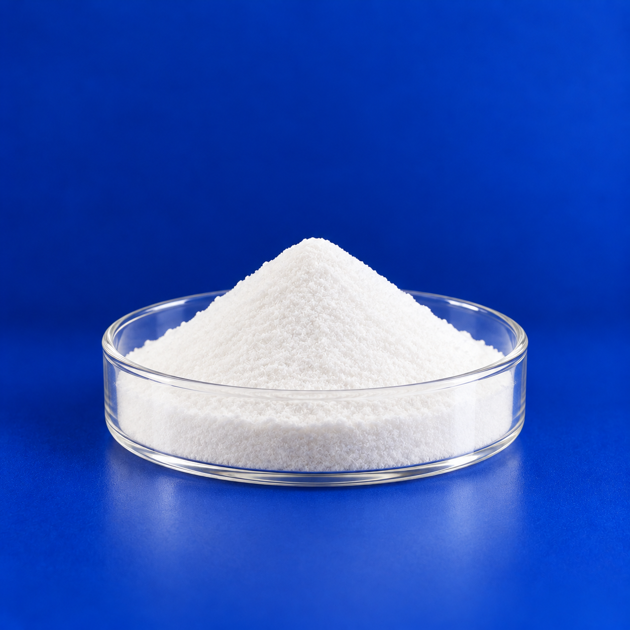 PAM white powder in a glass dish