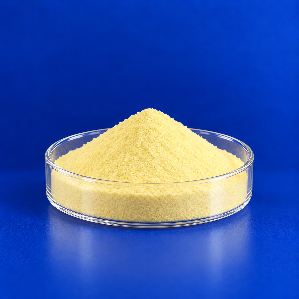 PAC yellow powder in a glass dish
